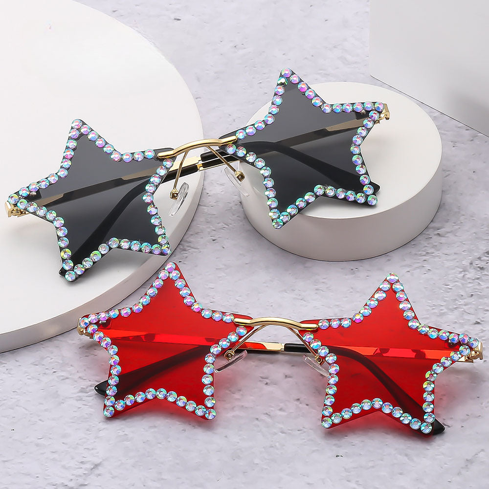 Wholesale Frameless Diamond Pentagram PC Sunglasses
