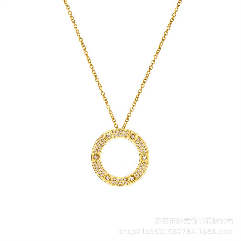 Wholesale Starry Sky Design Pearl Light Luxury Round Cake Titanium Steel Necklaces