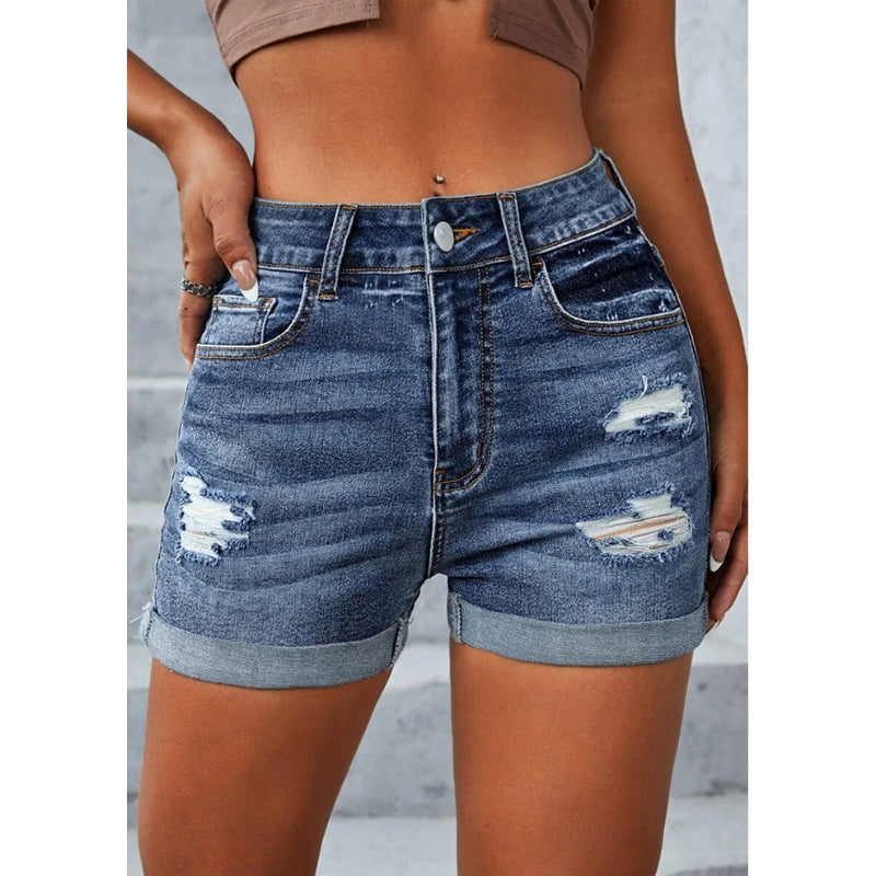 Wholesale Distressed Burr Edge Zipper Pockets Denim Shorts