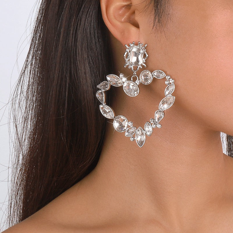 Wholesale Rhinestone Alloy Exaggerated Colored Diamond Gemstone Love Palace Style Earrings