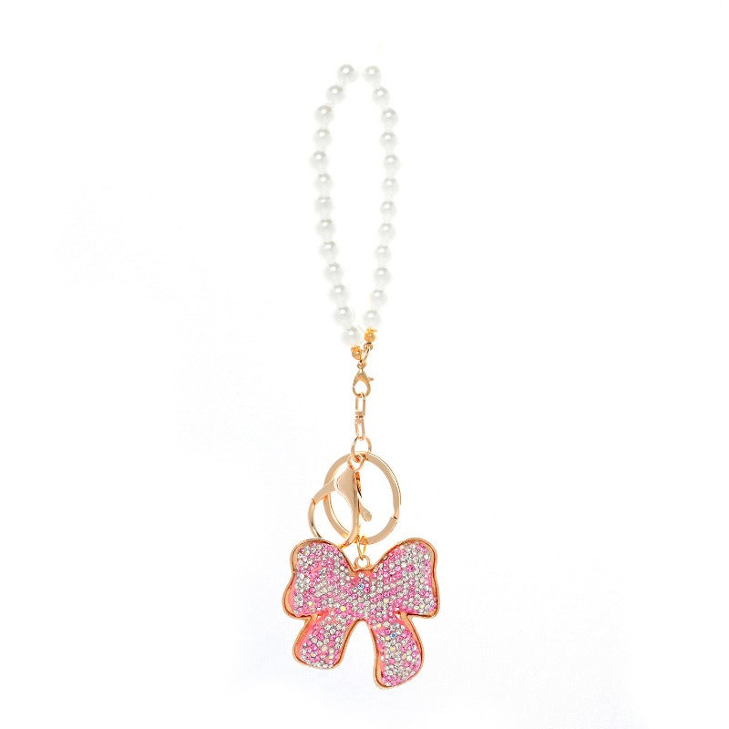 Wholesale Full Diamond Bow Car Creative Pearl Bracelet Keychains