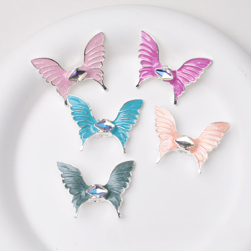 Wholesale 50PCS DIY Metal Electroplated Colorful Wings Butterfly Vertical Hole Loose Beads