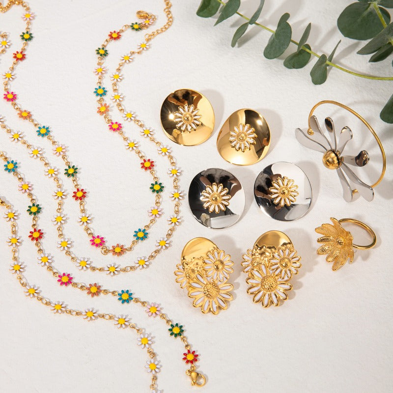 Wholesale 18k Gold Stainless Steel Daisy Gold Color Daisy Chain Necklaces