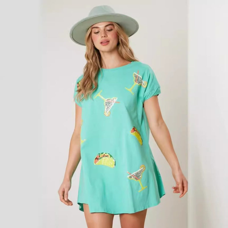 Wholesale Beach Sequin Short Sleeve Loose Casual Dress