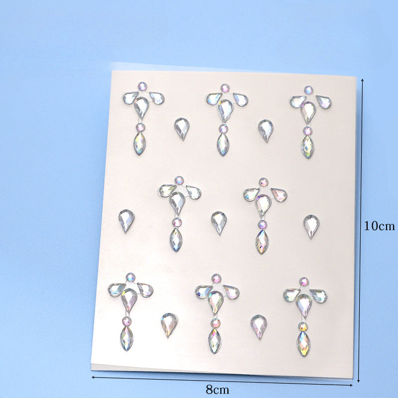 Wholesale Acrylic AB Diamond Antique Feng Hua Dian Makeup Stage Performance Eye Patch Diamond Eyebrow Center Patch