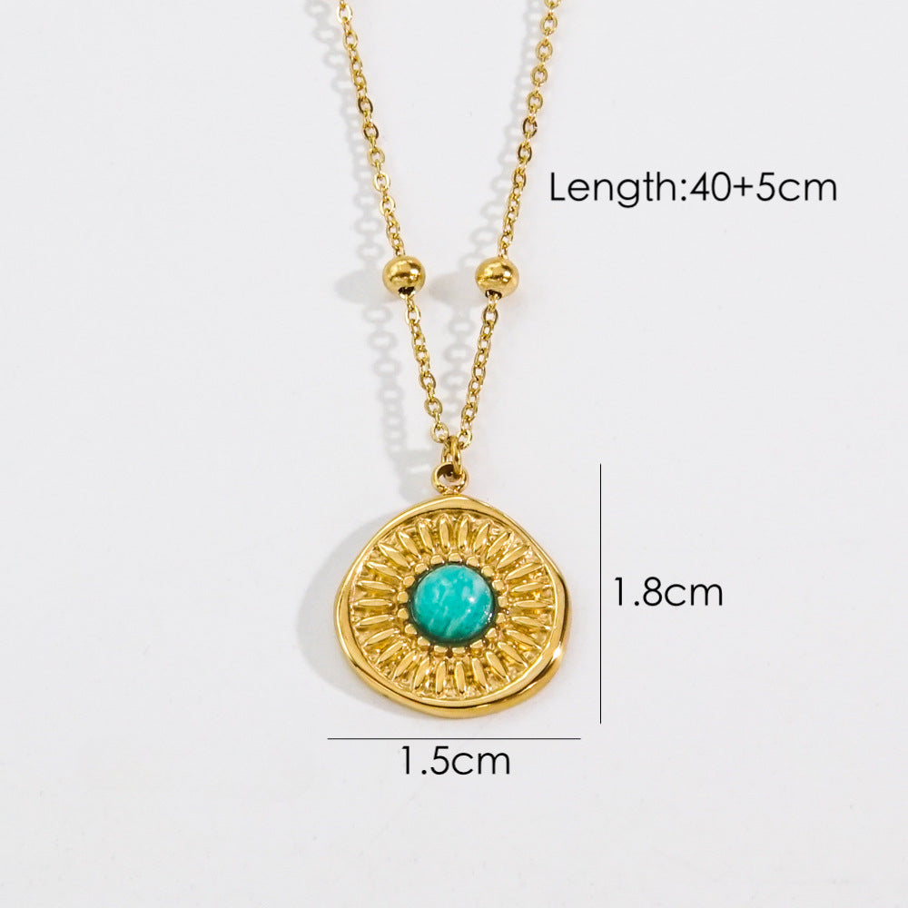 Wholesale Stainless Steel Rhodochrosite Tianhe Stone White Shell Green Diamond Inlaid Necklaces