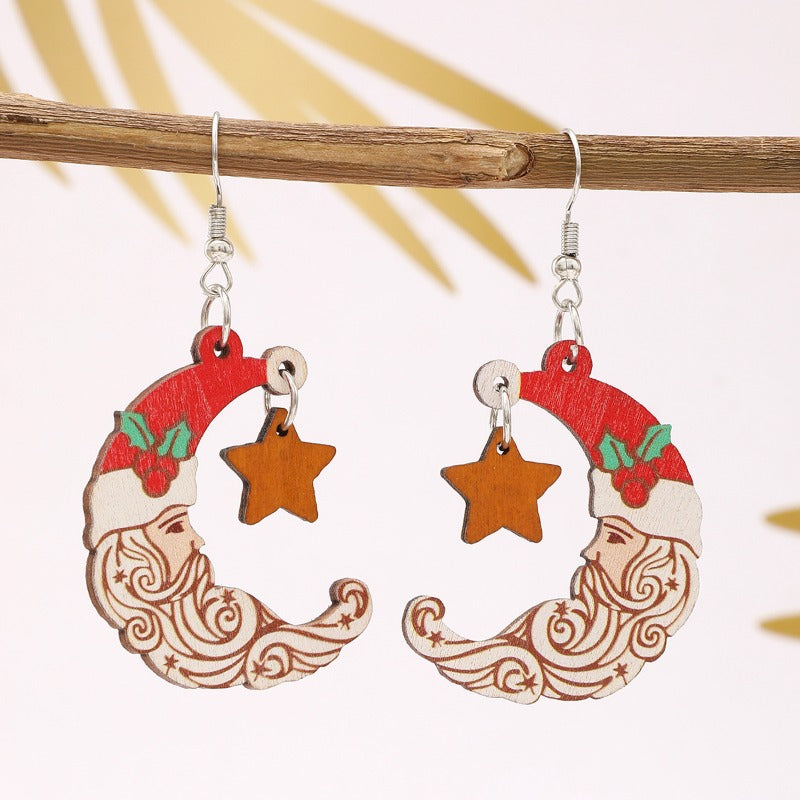 Wholesale Christmas Wooden Santa Claus Star Moon Versatile Fashion Festival Party Earrings