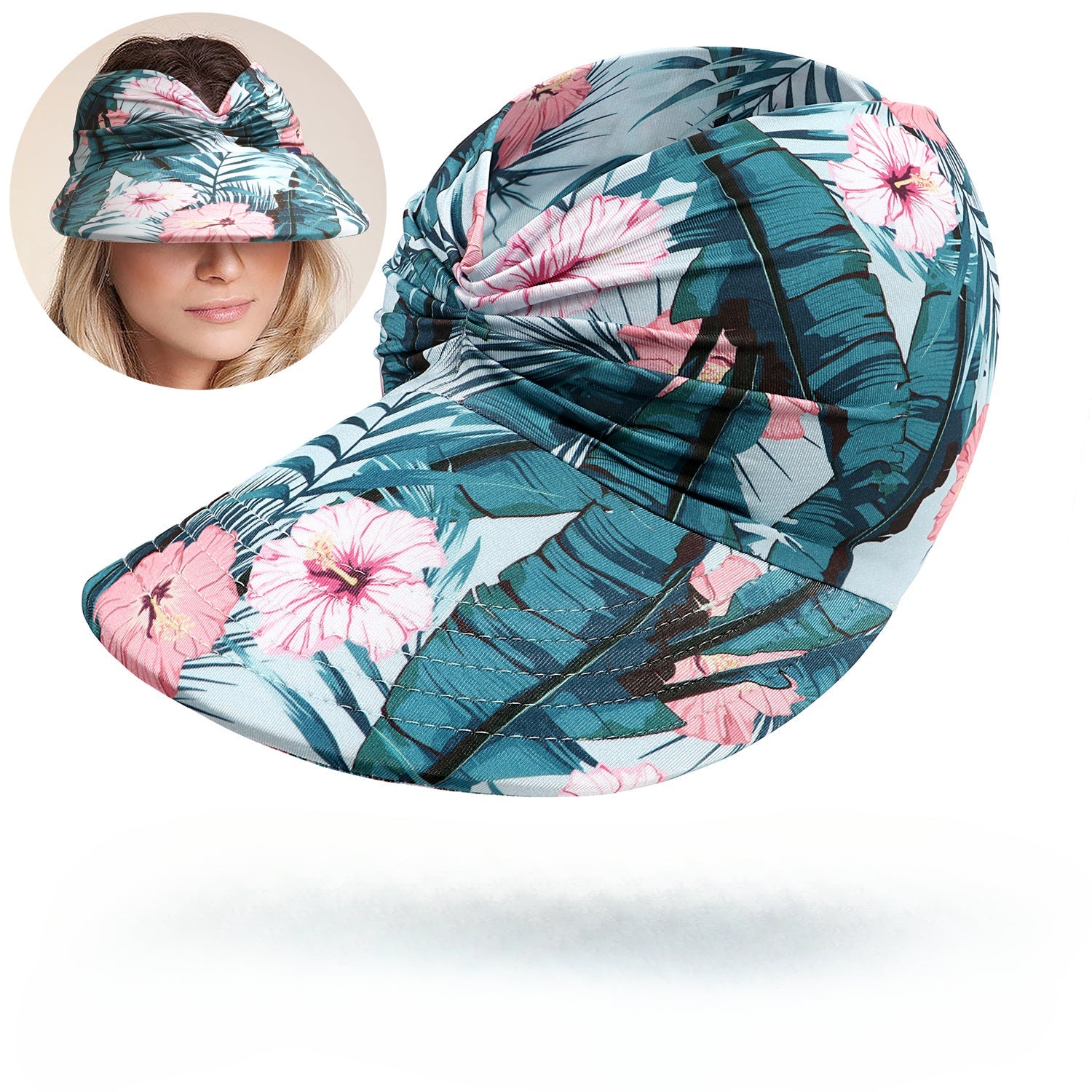 Wholesale New Summer Printed Sun Protection UV Large Brim Face Covering Outdoor Swimming Cap