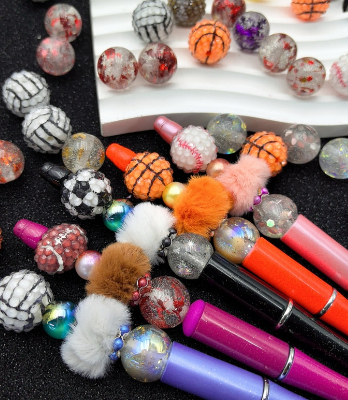 Wholesale Sporting Team Series Mixed Color 10pcs Diamond Ball Beads & Mix 20pcs Acrylic Glittering Round Spacer Beads