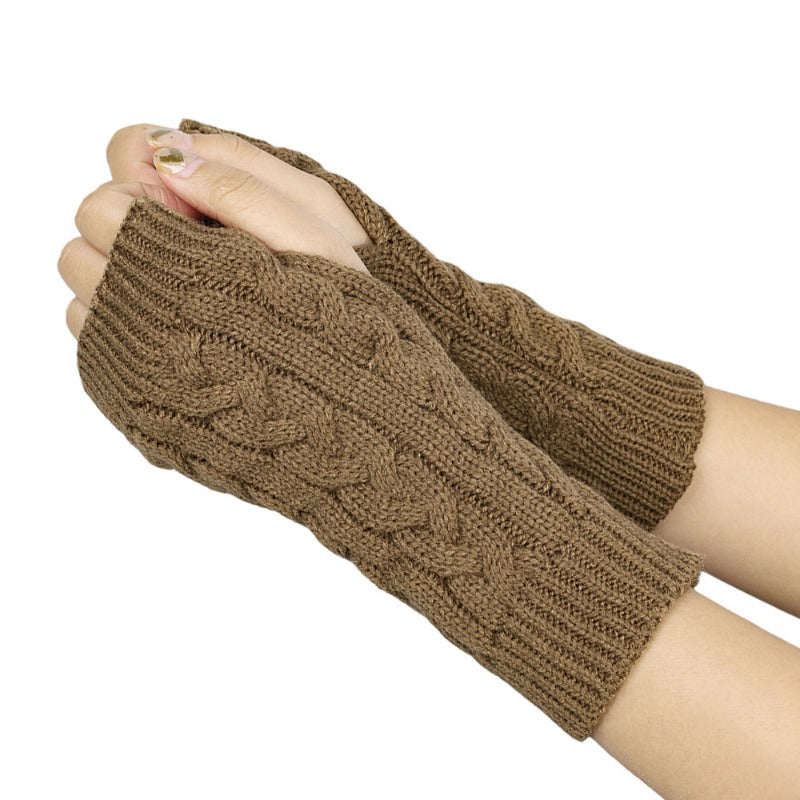Wholesale Twisted 8-shaped Wool Half-finger Short Wrist Guard Fingerless Warm Acrylic Arm Gloves