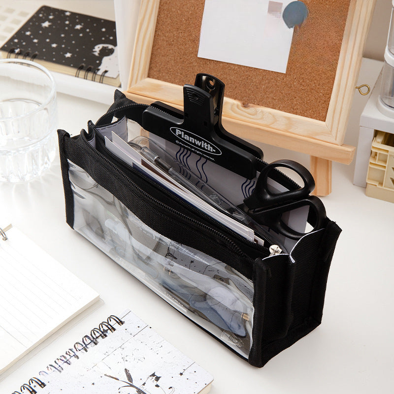 Wholesale Large Capacity Six-layer Transparent Canvas Pencil Case
