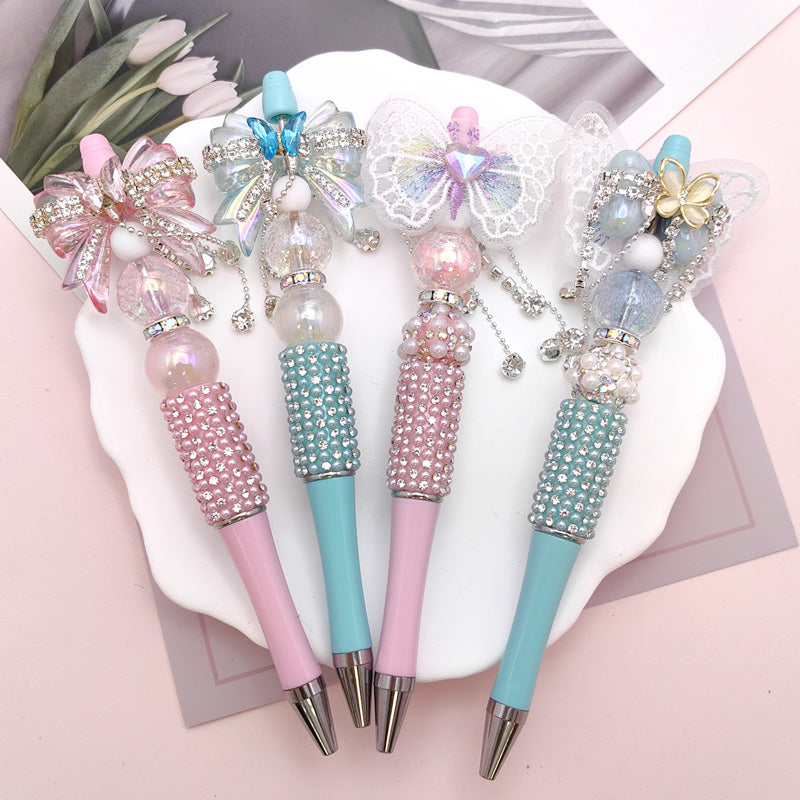 Wholesale Beaded Pen Pearl Rhinestone Bow Lace Pen Handmade Boutique Beaded Pen