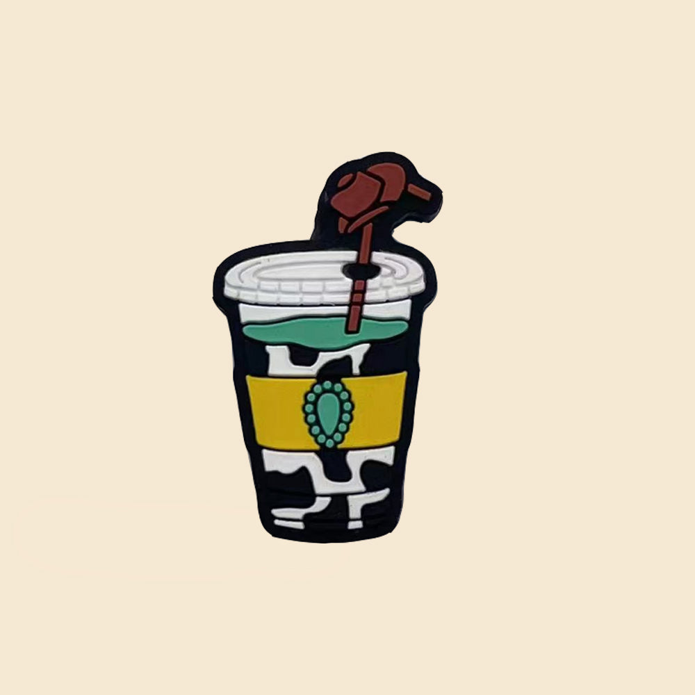 Wholesale 10pcs Cartoon Milk Tea Cup Western Style Milk Pattern Straw Cup Pattern Silicone Beads