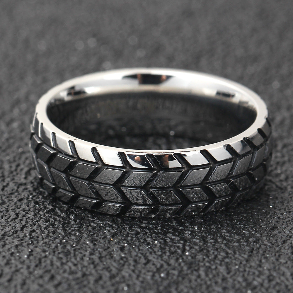 Wholesale 6MM 18K Gold Black Titanium Steel Trendy Tire Ring
