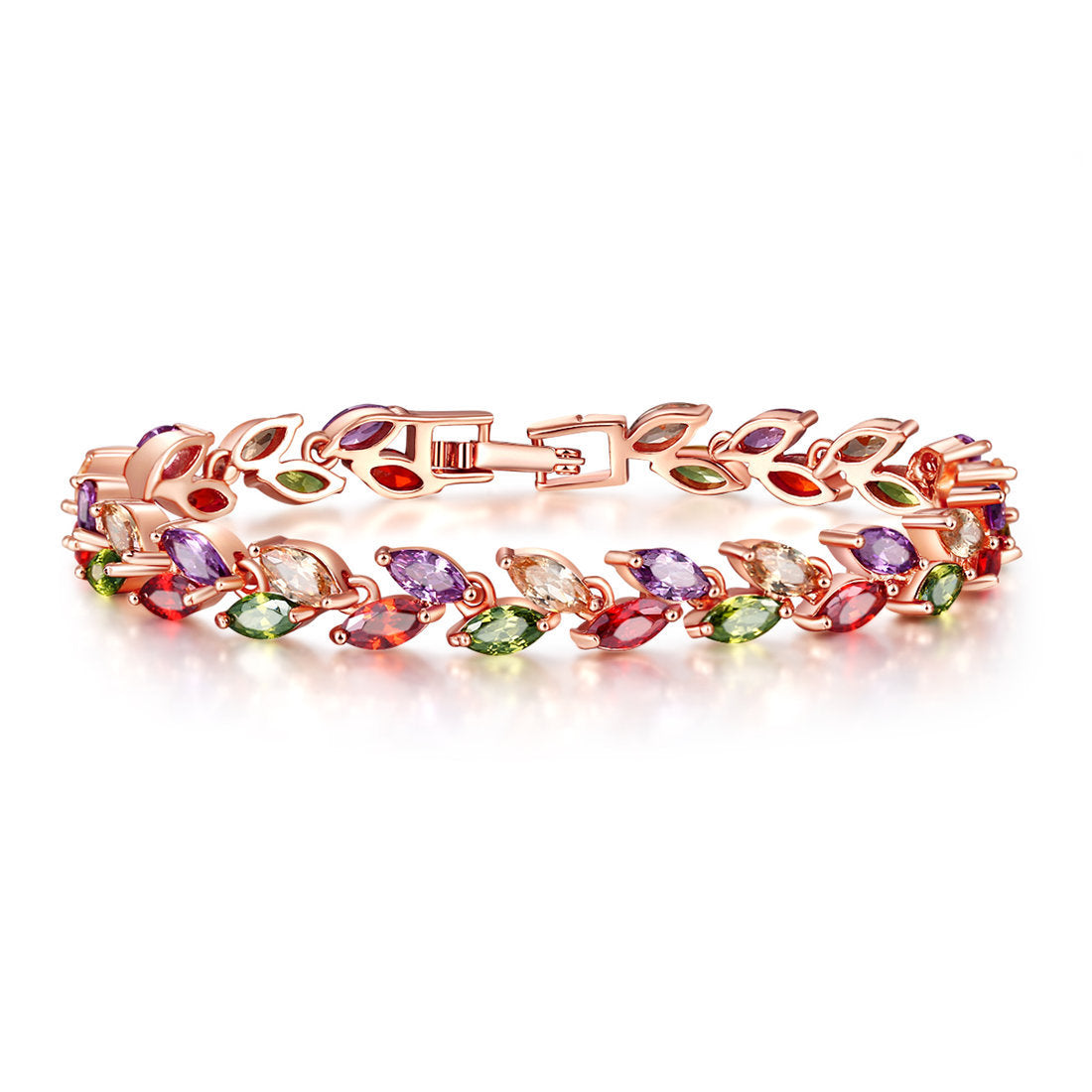Wholesale Colorful Crystal Zircon Willow Leaf Bracelet