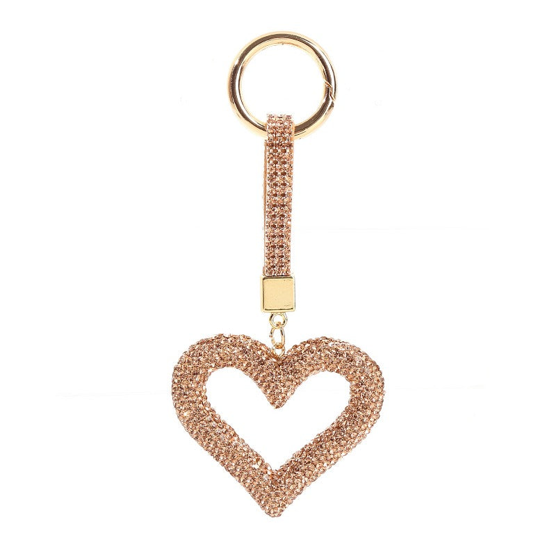Wholesale Creative Hollow Pottery Full of Diamonds, Love Set with Diamonds, Peach Heart Car Keychains
