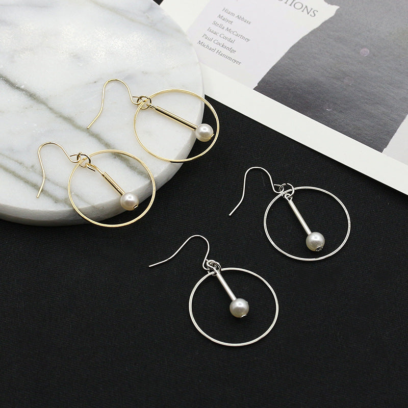 Wholesale Simple Hollow Round Personality Temperament Pearl Pendant Circle Drop Earrings