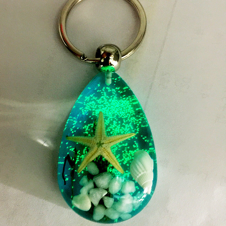 Wholesale12pcs Luminous Stone Natural Starfish Conch Keychain