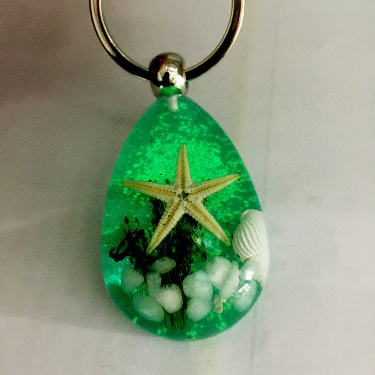 Wholesale12pcs Luminous Stone Natural Starfish Conch Keychain