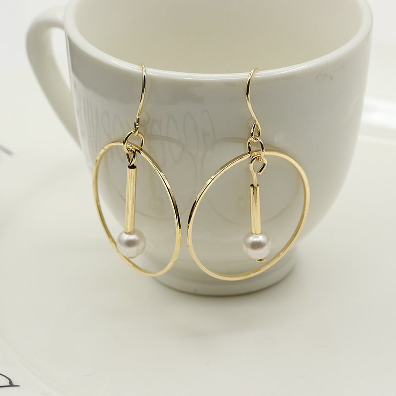 Wholesale Simple Hollow Round Personality Temperament Pearl Pendant Circle Drop Earrings