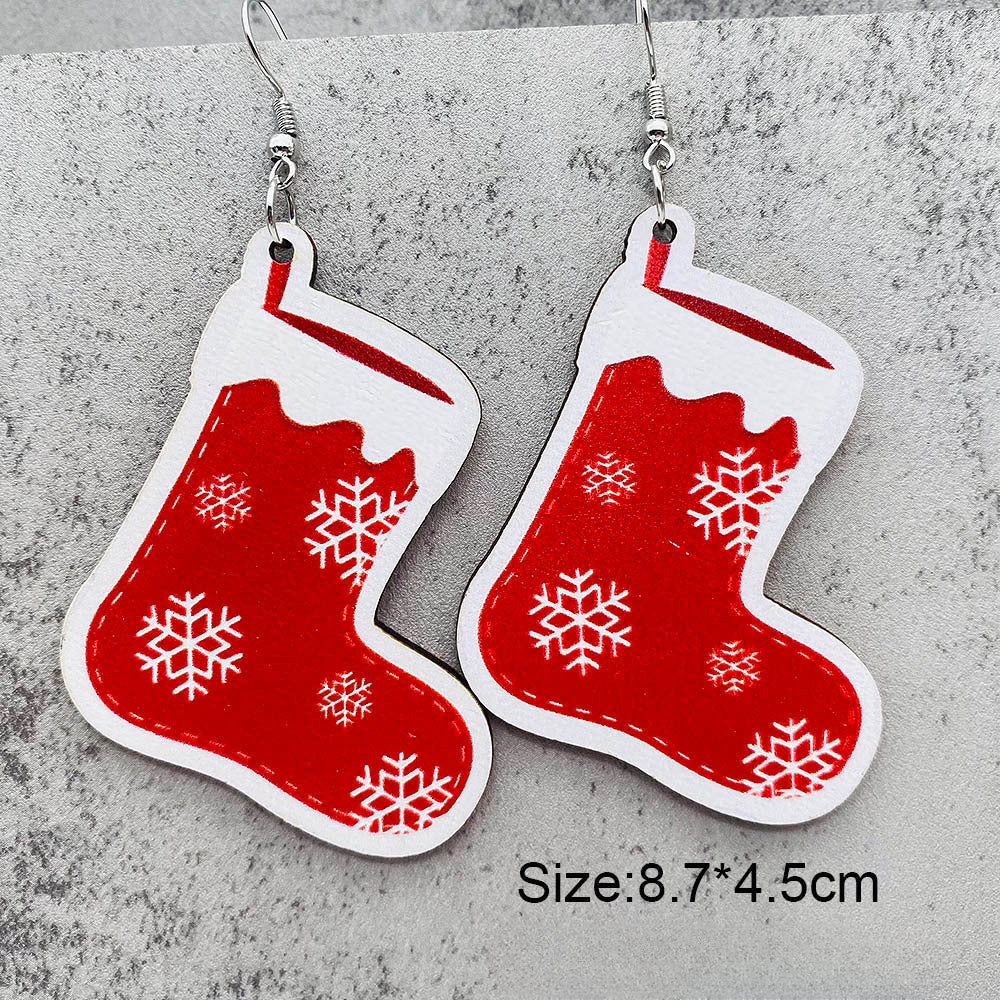 Wholesale Christmas Santa Claus Christmas Socks Elk Wooden Earrings