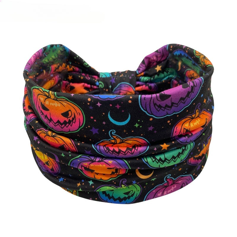 Wholesale Halloween Printed Headbands Ghost Pumpkin Wide Brim Cloth Headbands 10PCS