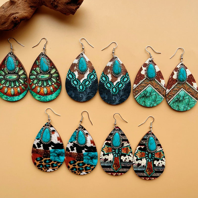 Wholesale Turquoise Pendant Retro Ethnic Style Fashion Bohemian Earrings