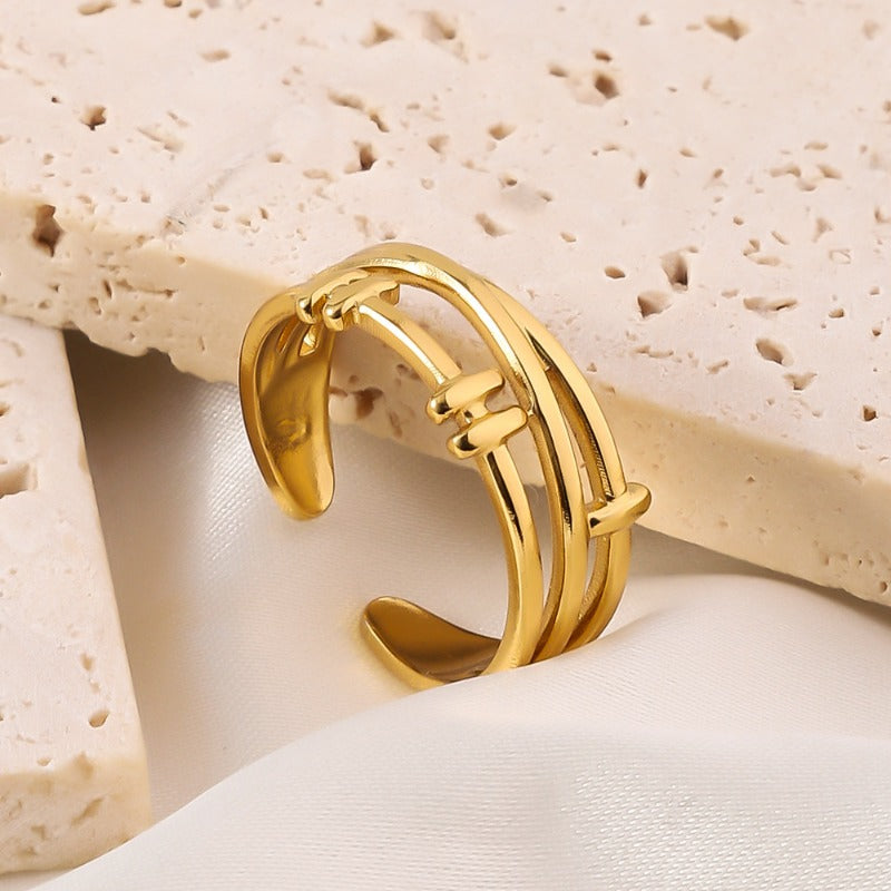 Wholesale Adjustable Opening Plated 18k Gold Non Fading Irregular Titanium Steel Rings