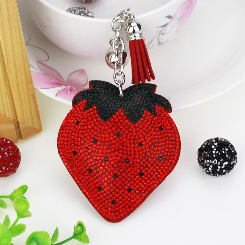 Wholesale Velvet Tassel Strawberry Hot Diamond Keychain