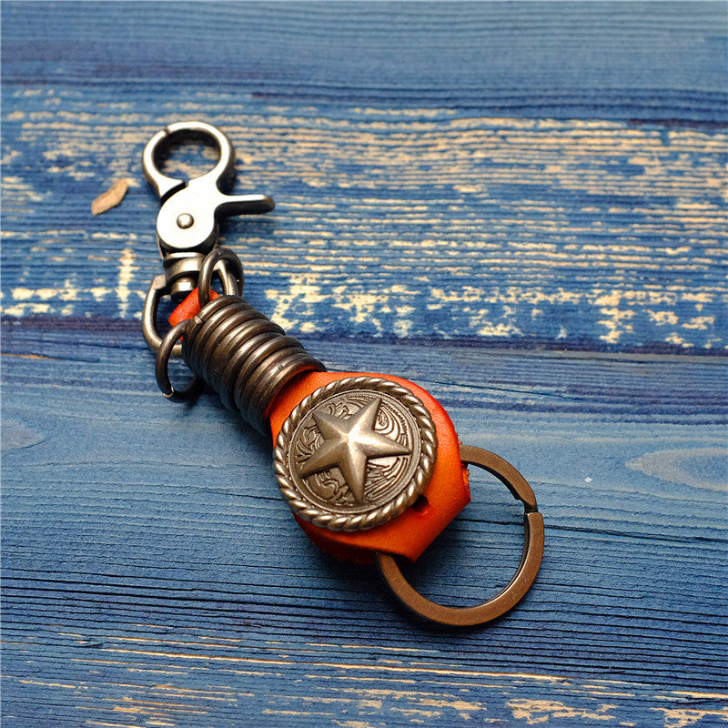 Wholesale Cowhide Pentagram Pattern Key Ring