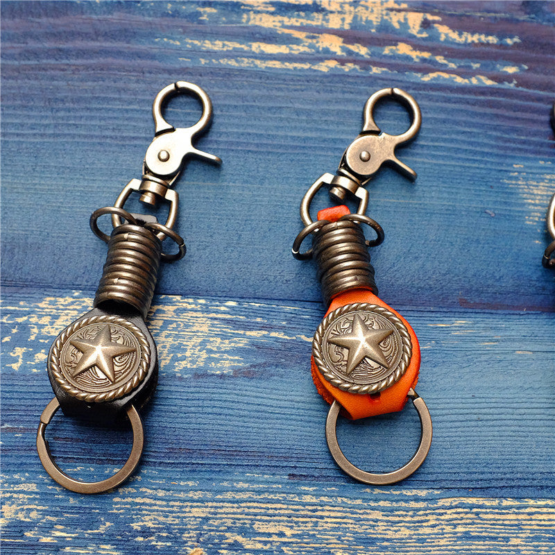 Wholesale Cowhide Pentagram Pattern Key Ring