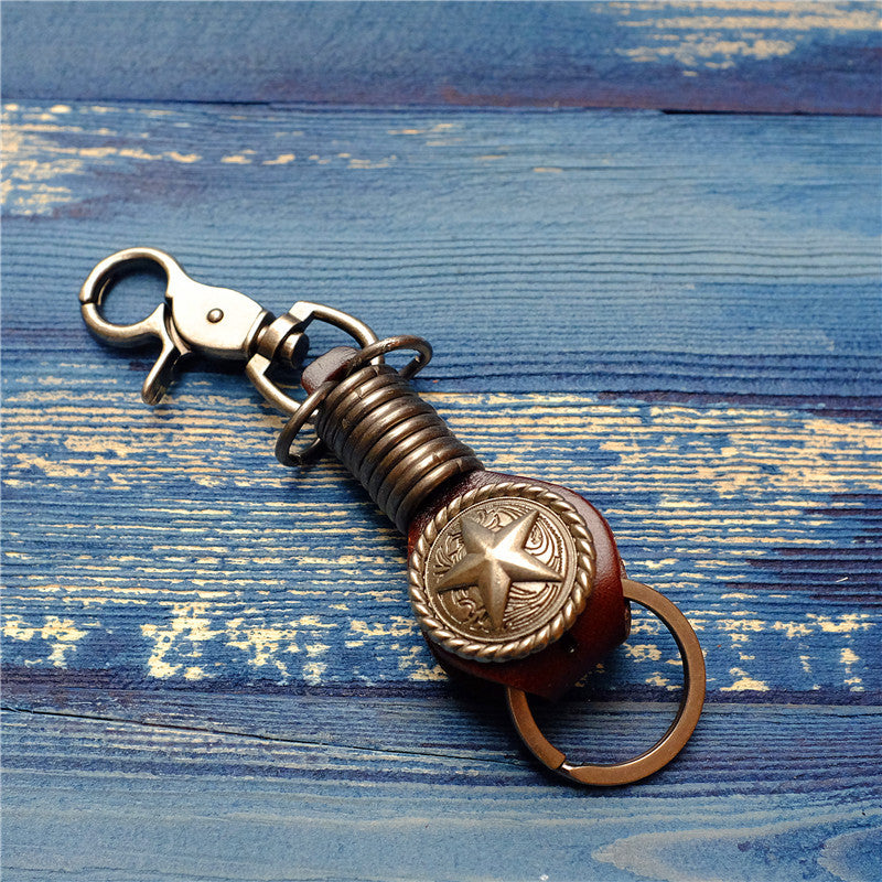 Wholesale Cowhide Pentagram Pattern Key Ring