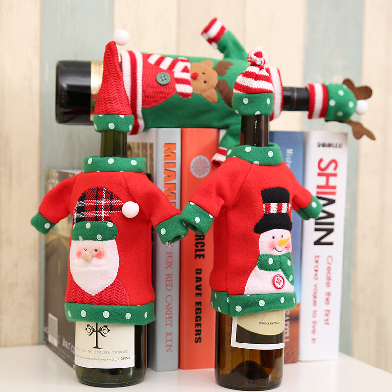 Wholesale Christmas Fabric Embroidery Cartoon Wine Bottle Cover