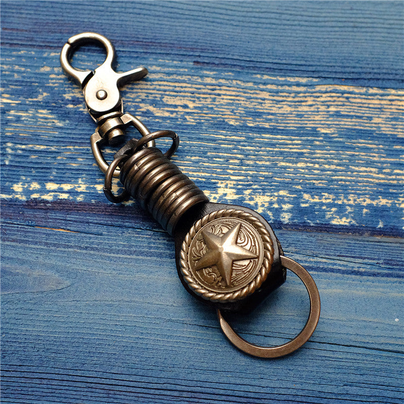 Wholesale Cowhide Pentagram Pattern Key Ring