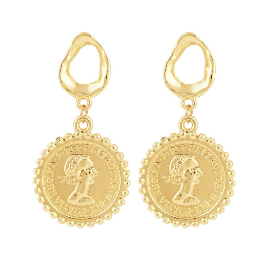 Wholesale Fashion Exaggerated Retro Alloy Pearl Portrait Earrings