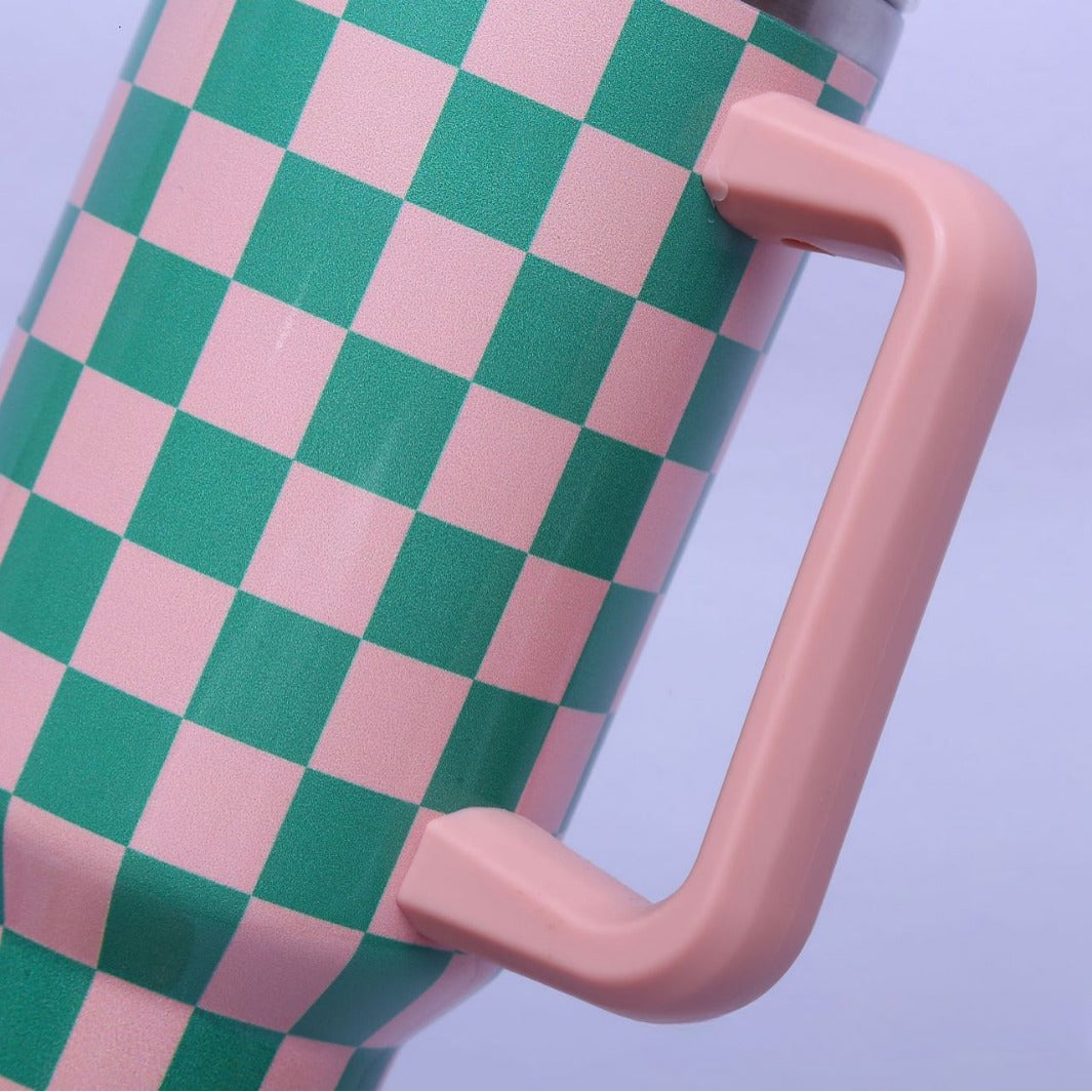 Wholesale Tumbler Ice Bullies Cup  Checkerboard Houndstooth Vacuum Cup Straw Cup 40OZ Car Cup Ice Cup
