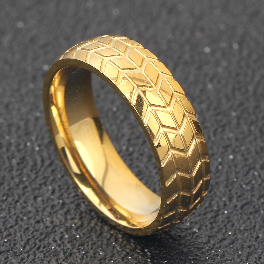 Wholesale 6MM 18K Gold Black Titanium Steel Trendy Tire Ring