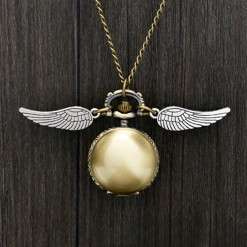 Wholesale Small Bronze Ball Light Ball Wings Necklace Alloy Pocket Watch