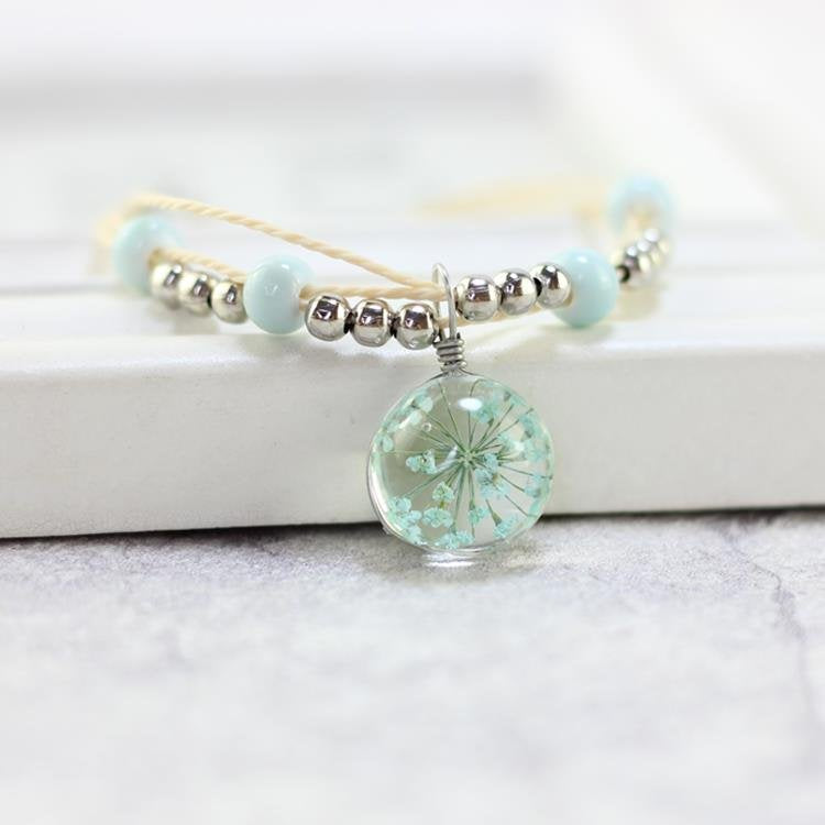 Wholesale Preserved Flower Woven Glass Bracelet