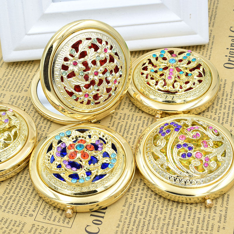 Wholesale Vintage Copper Hollow Double-sided Folding Portable Metal Makeup Mirrors
