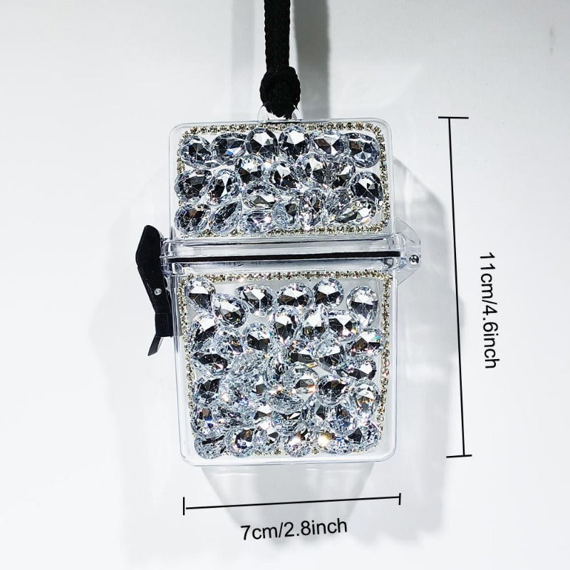 Wholesale Women's Transparent Waterproof Cigarette Box with Hanging Rope and Diamond Inlay