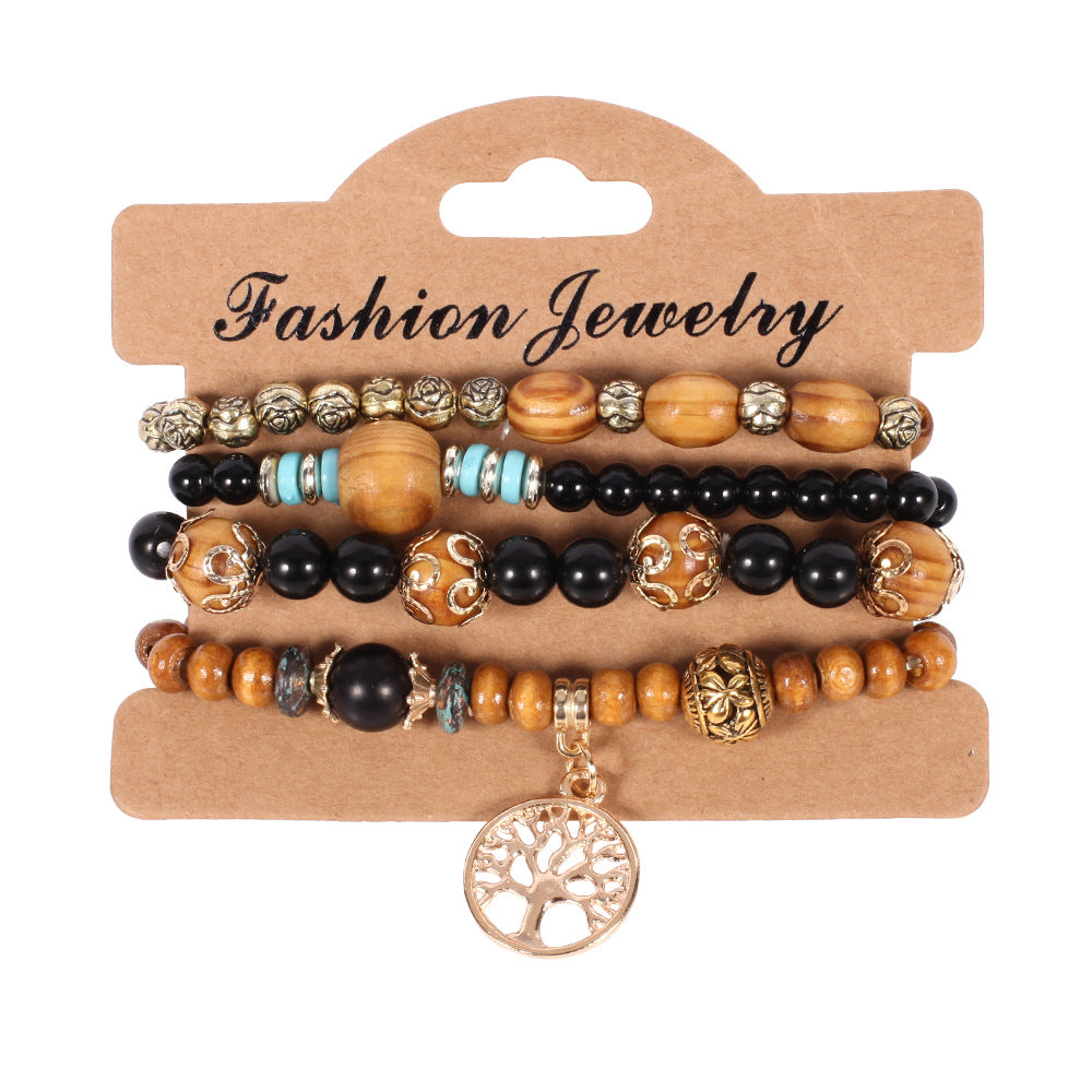 Wholesale Bohemian Wooden Tree of Life Bracelet Set