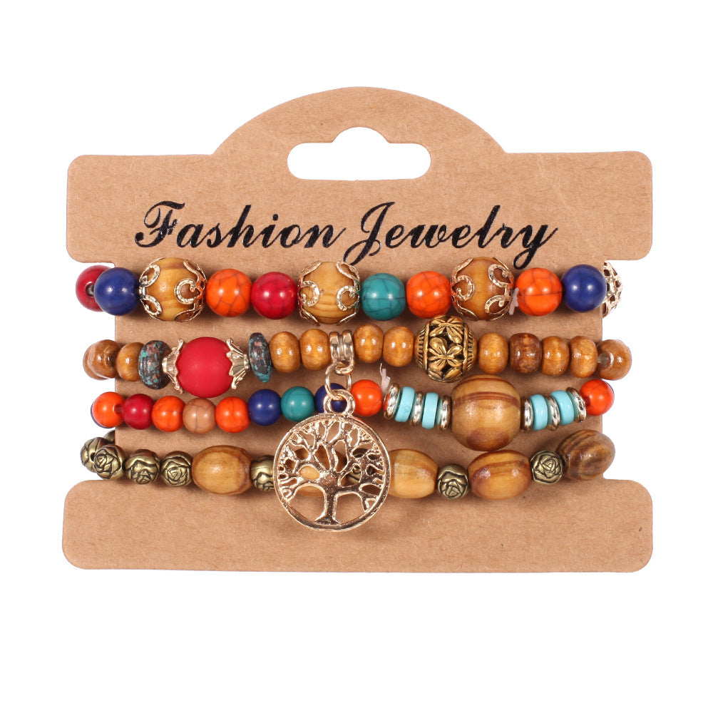 Wholesale Bohemian Wooden Tree of Life Bracelet Set