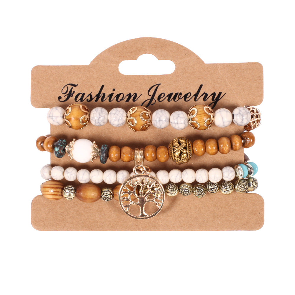Wholesale Bohemian Wooden Tree of Life Bracelet Set