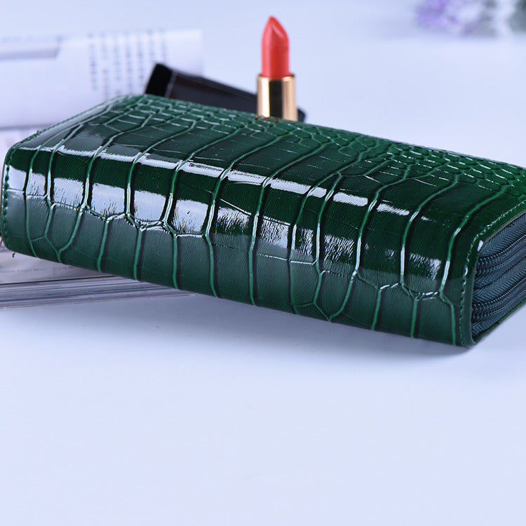 Wholesale Green Crocodile Leather Double Zip Wallet