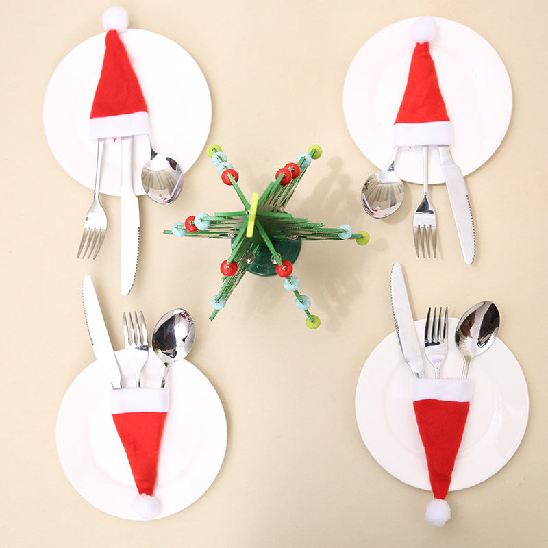 Wholesale Fabric Christmas Hat Cutlery Set
