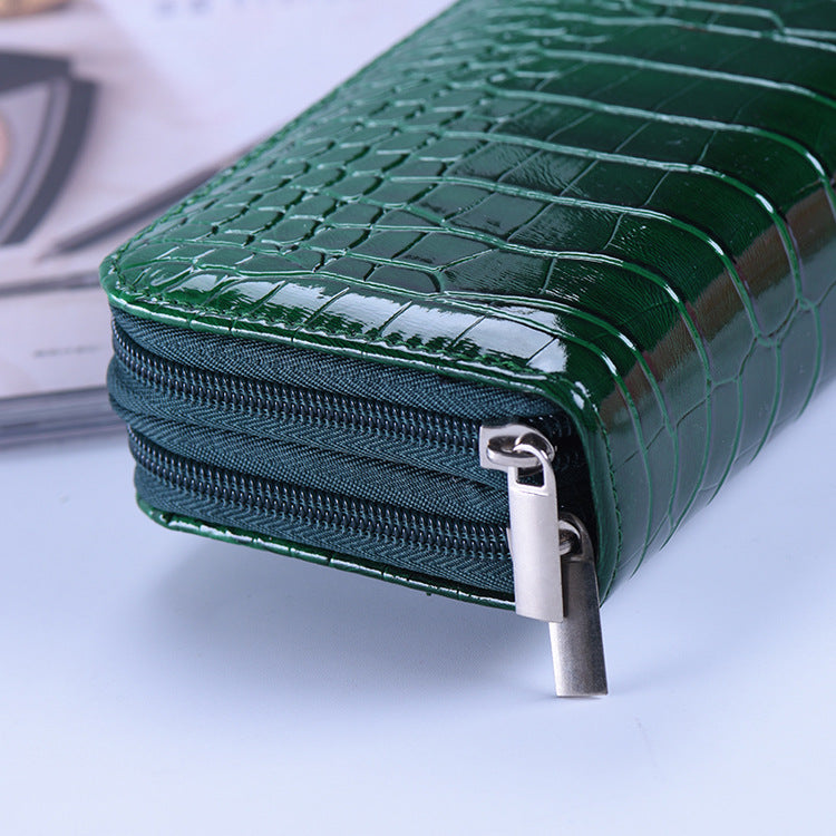 Wholesale Green Crocodile Leather Double Zip Wallet