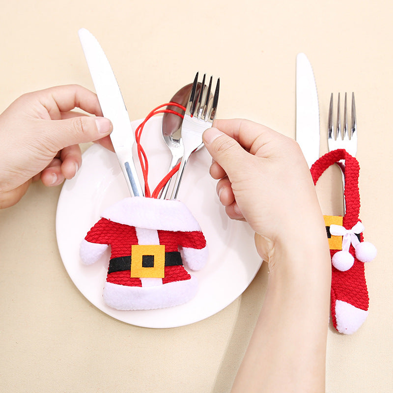 Wholesale Christmas Decorations Forest Elderly Linen Wine Bottle Bags Christmas Knife and Fork Sets