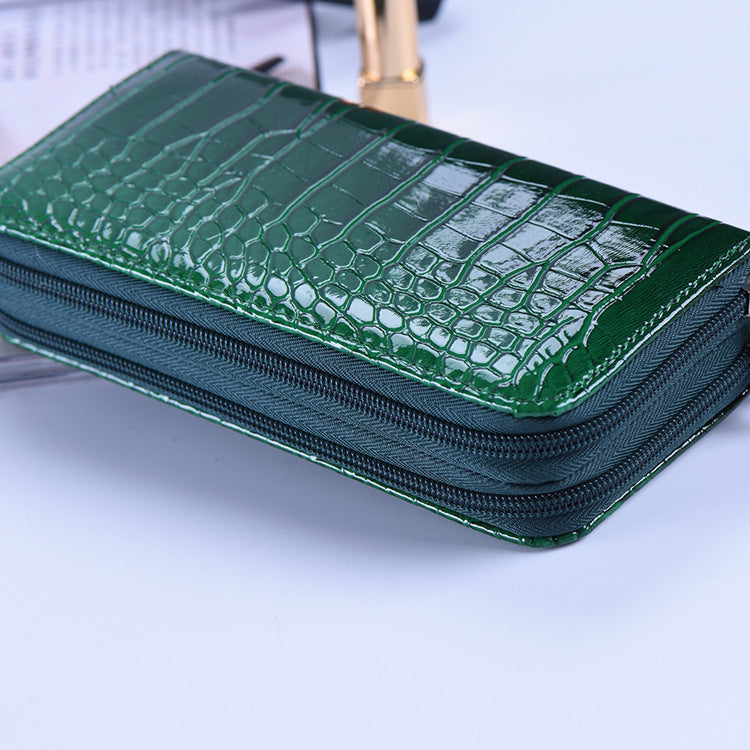 Wholesale Green Crocodile Leather Double Zip Wallet