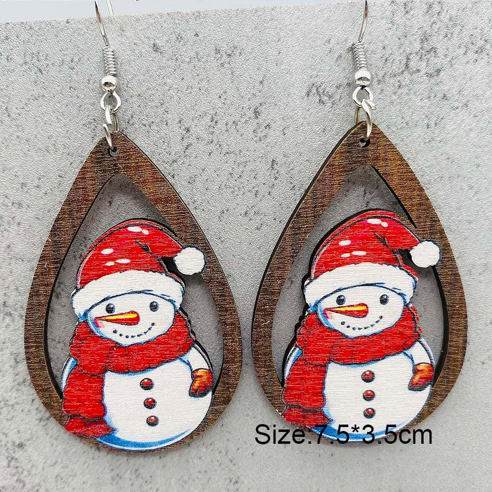 Wholesale Christmas Gingerbread Man Christmas Tree Santa Claus Wooden Earrings